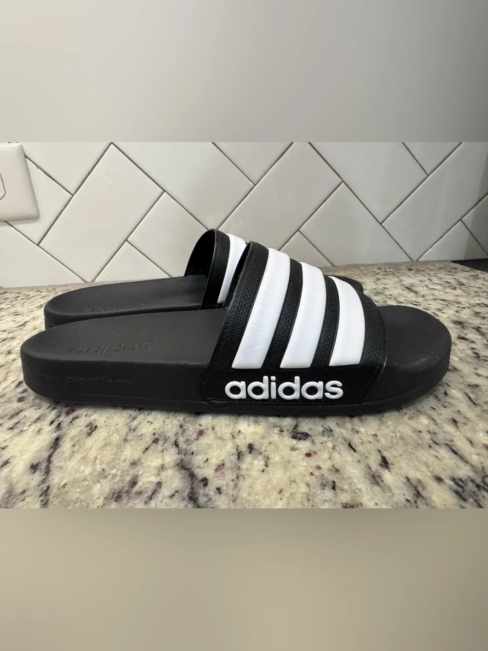 Adidas Black & White Striped cloudform Slide Sandals - Picture 3 of 5